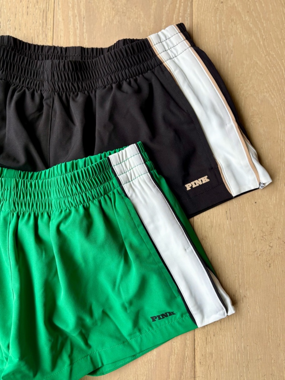 PINK Victoria's Secret Black and Green Athletic Shorts Duo